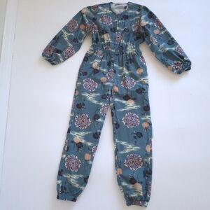 Ulla Johnson Girls Delia Floral Print Longsleeve Cotton Zip Front Jumpsuit 10Y